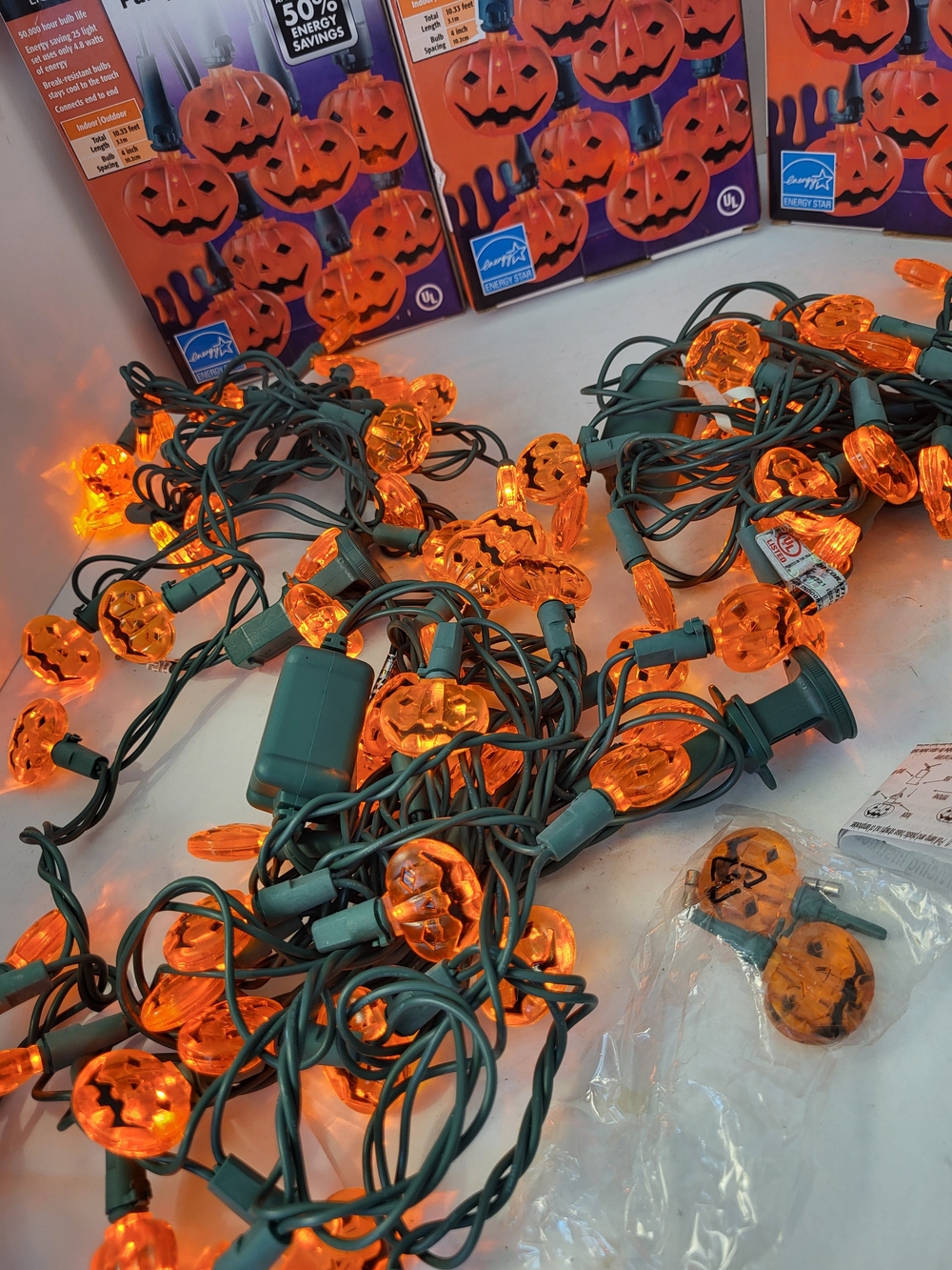 3 Boxes Sylvania Halloween Series Pumpkin LED 25 Light Indoor/Outdoor NIB